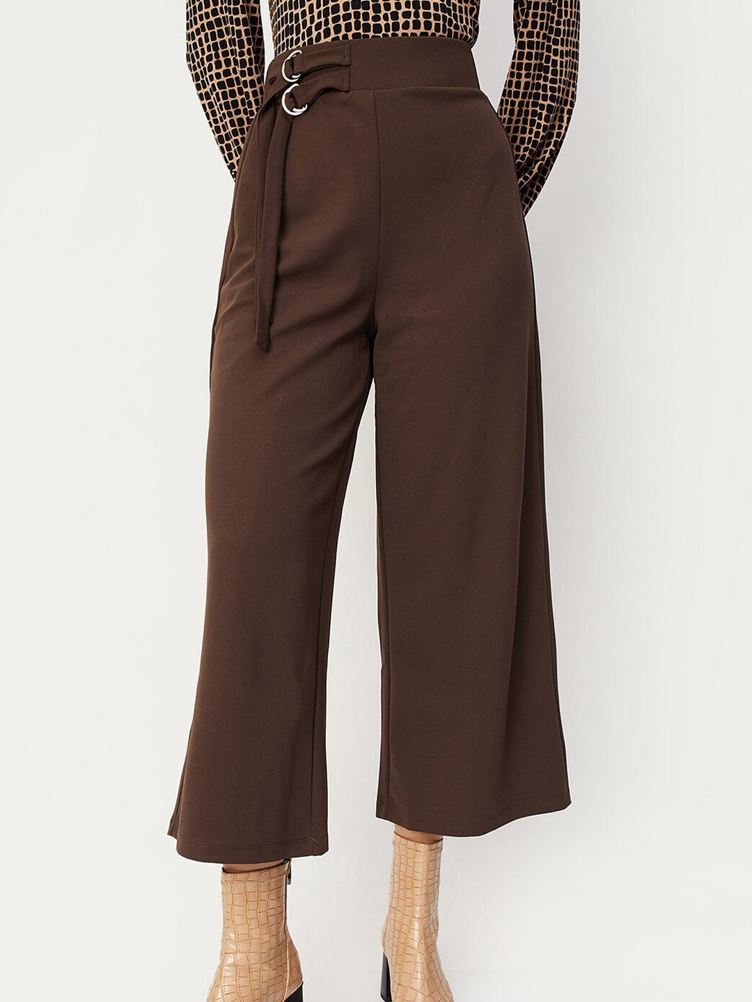 

max Women Regular Fit Mid-Rise Culottes Cotton Trousers, Brown