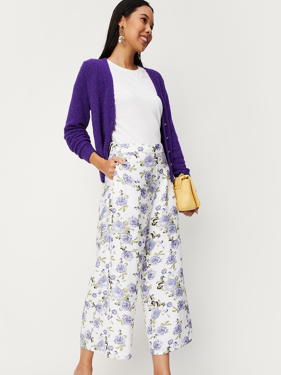 

max Women Floral Printed Trousers, White