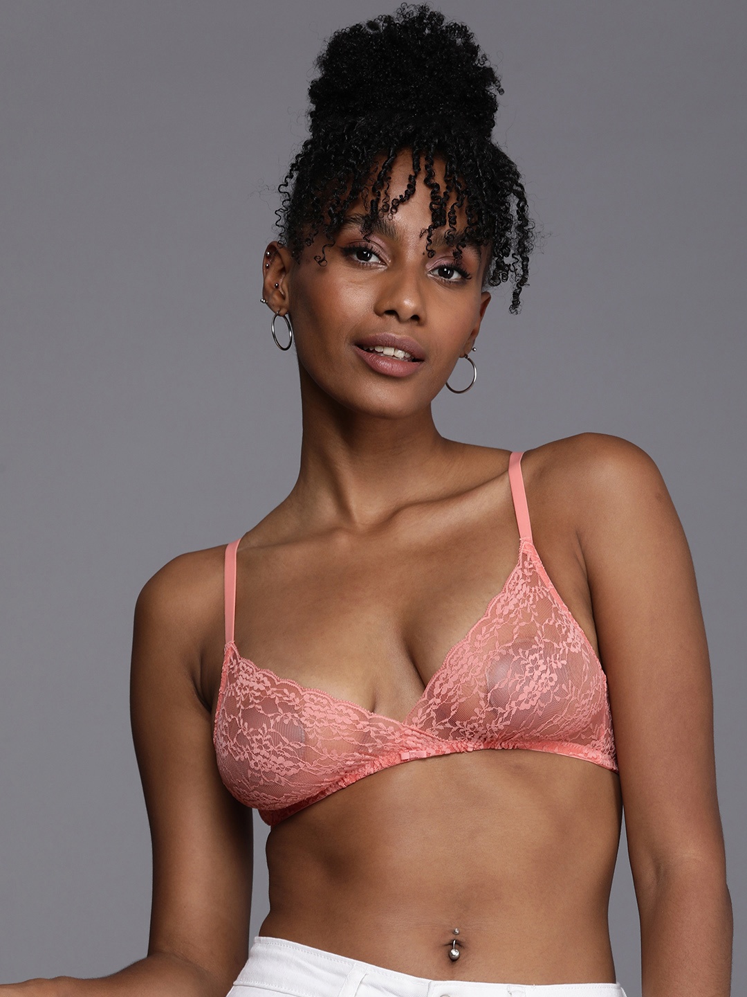

women'secret Medium Coverage Sheer Lace Bra 5666365-64-ORANGE