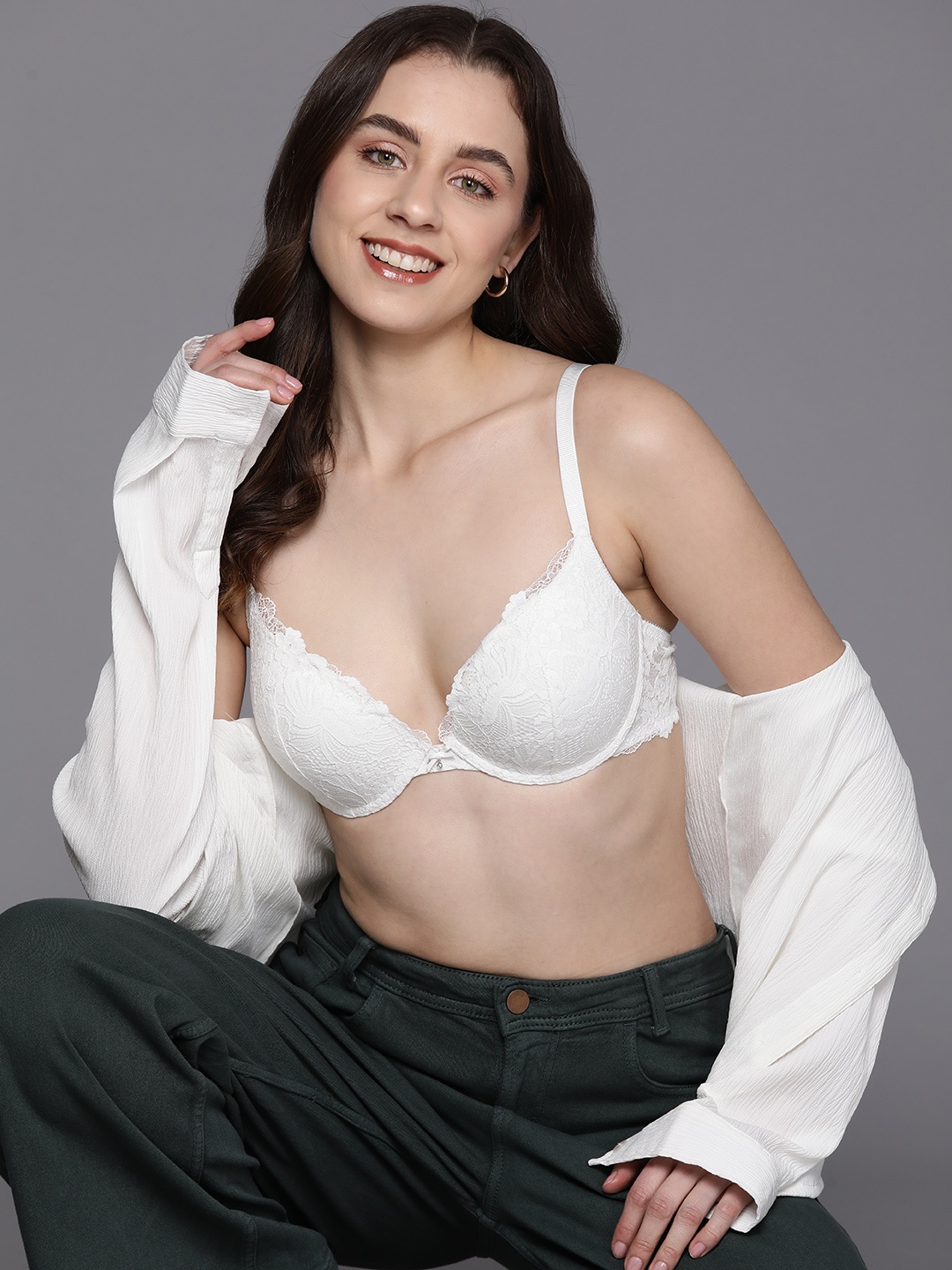 

women'secret Underwired Padded Lace Push-Up Bra, White