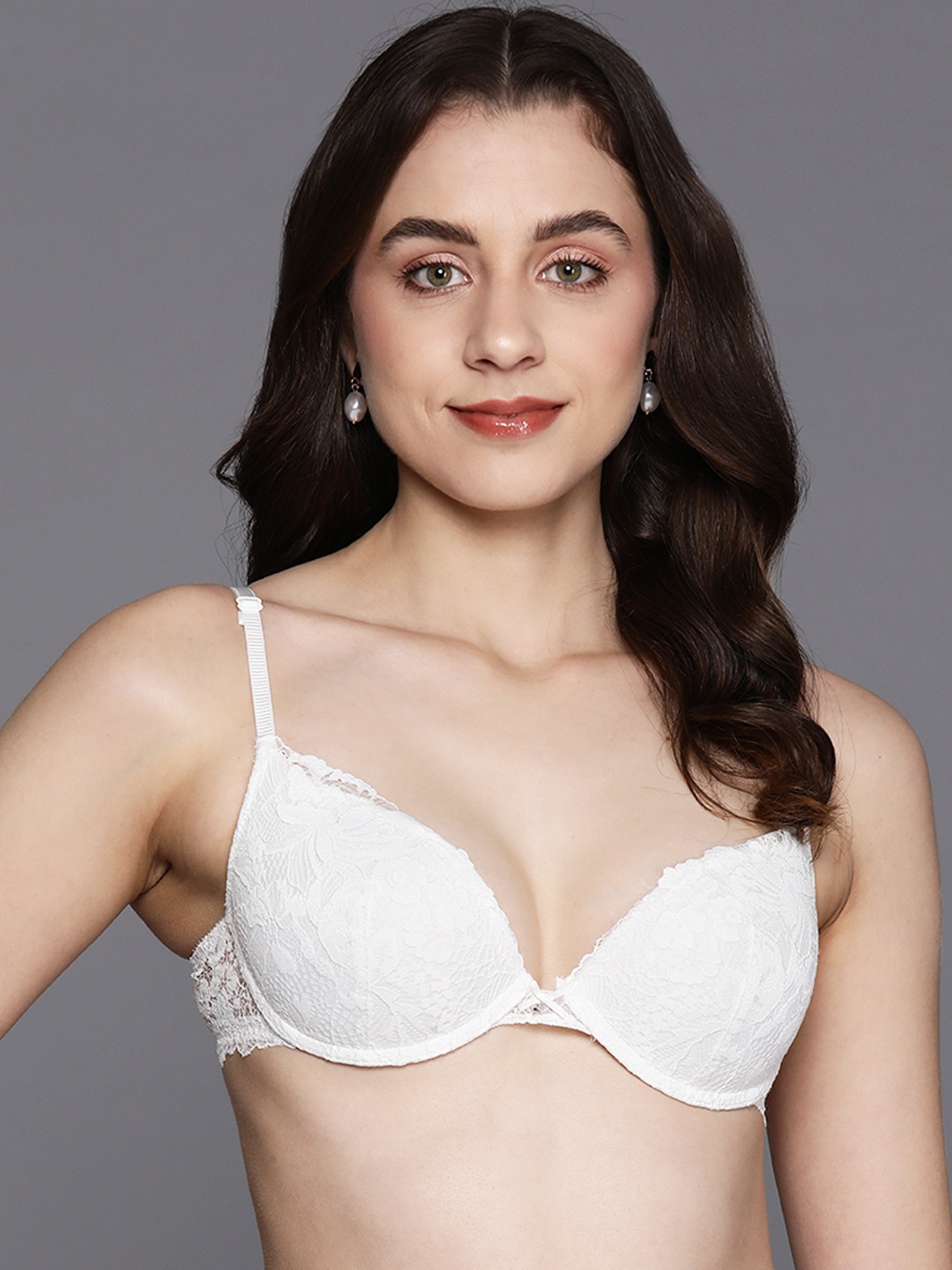 

women'secret Underwired Padded Lace Push-Up Bra, White
