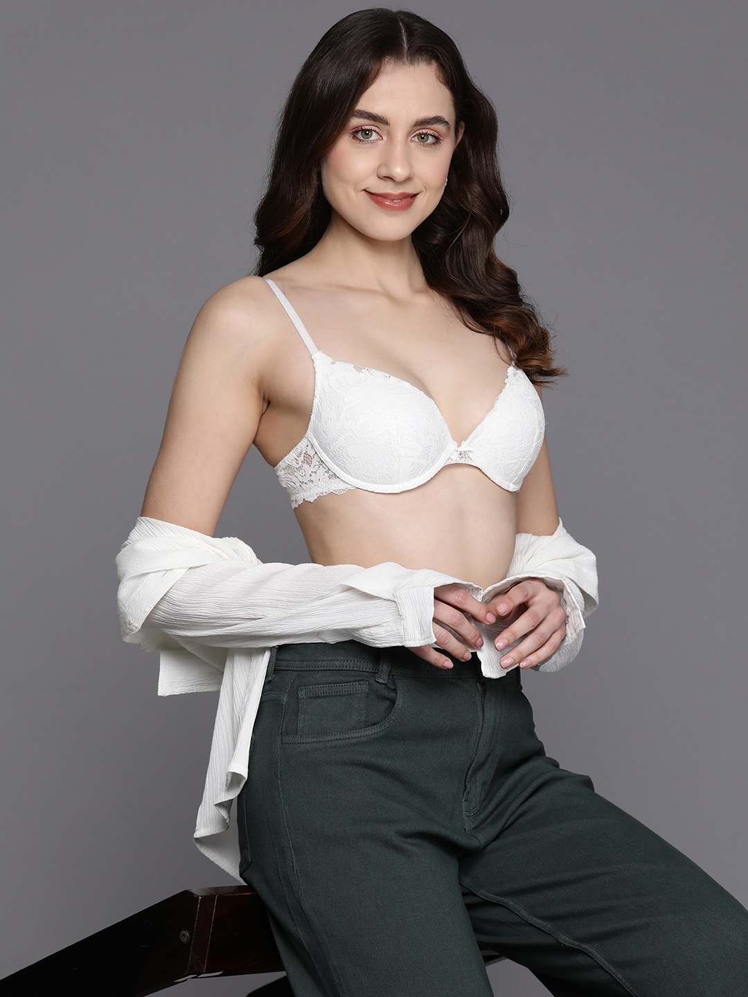 

women'secret Underwired Padded Lace Push-Up Bra, White