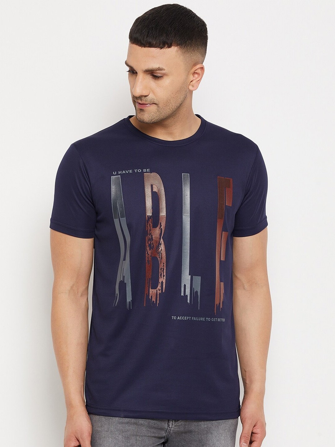 Parcel Yard Typography Printed Casual T-Shirt, Navy blue