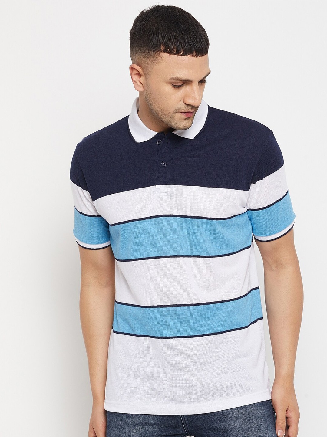 

Parcel Yard Striped Polo Collar T-shirt, Navy blue