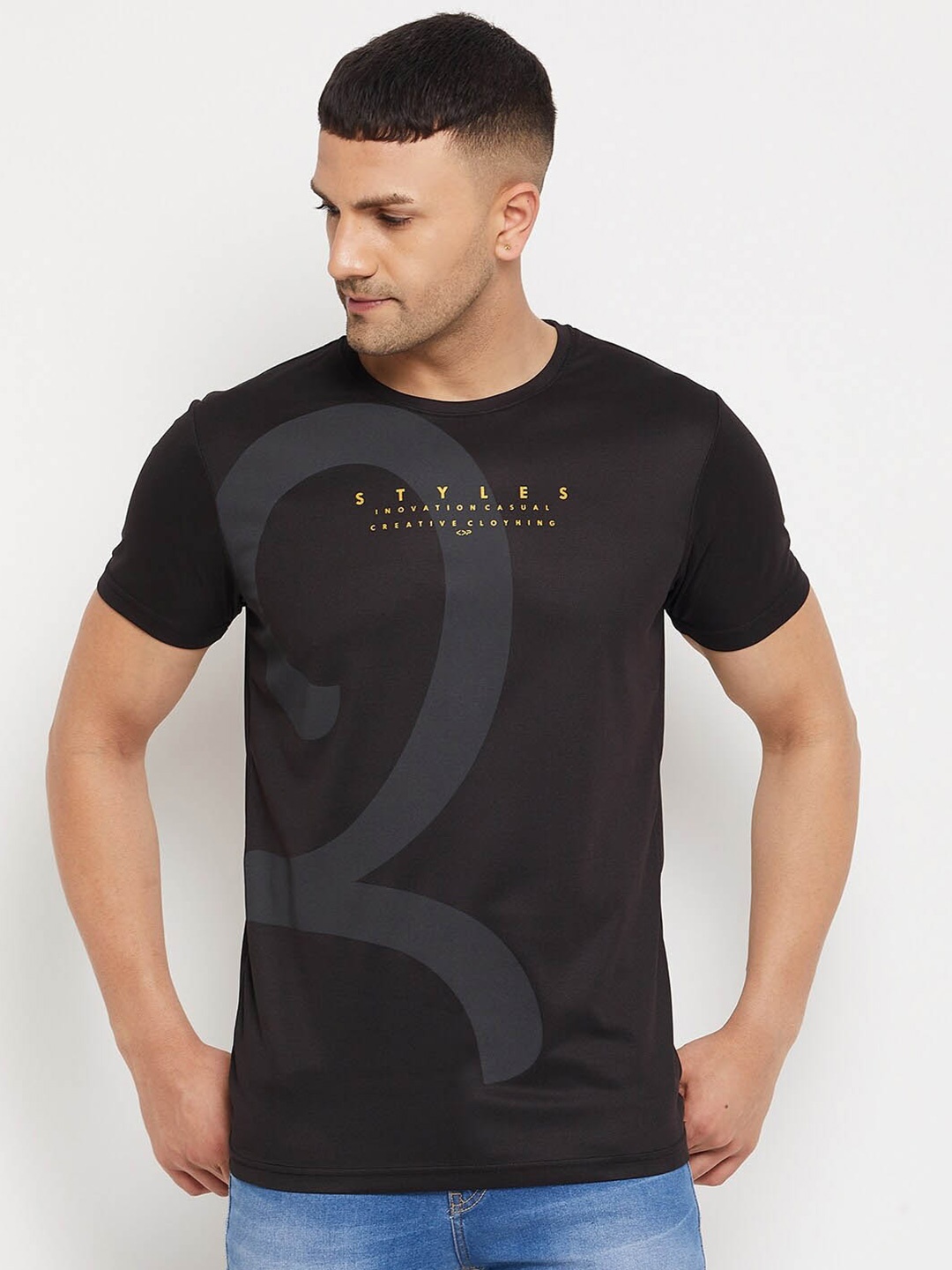 Parcel Yard Typography Printed T-shirt, Black