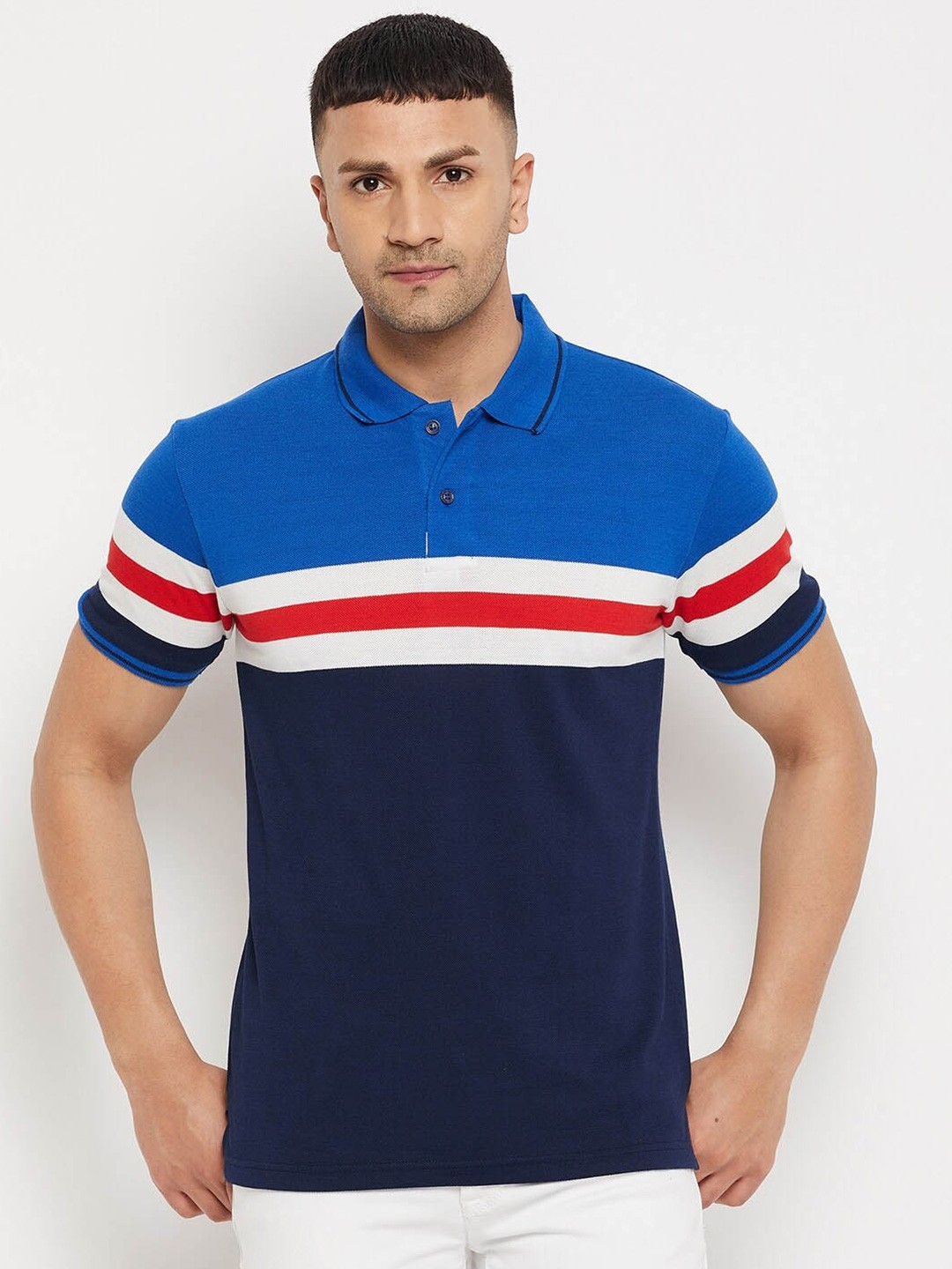 

Parcel Yard Striped Polo Collar T-shirt, Navy blue