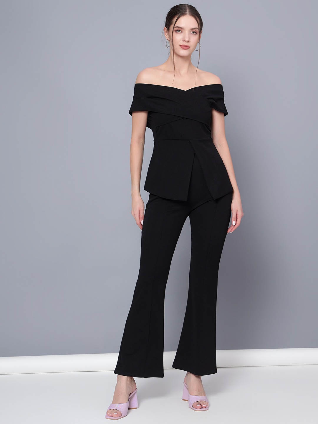 

Golden Kite Off-Shoulder Regular Fit Top & Trousers, Black