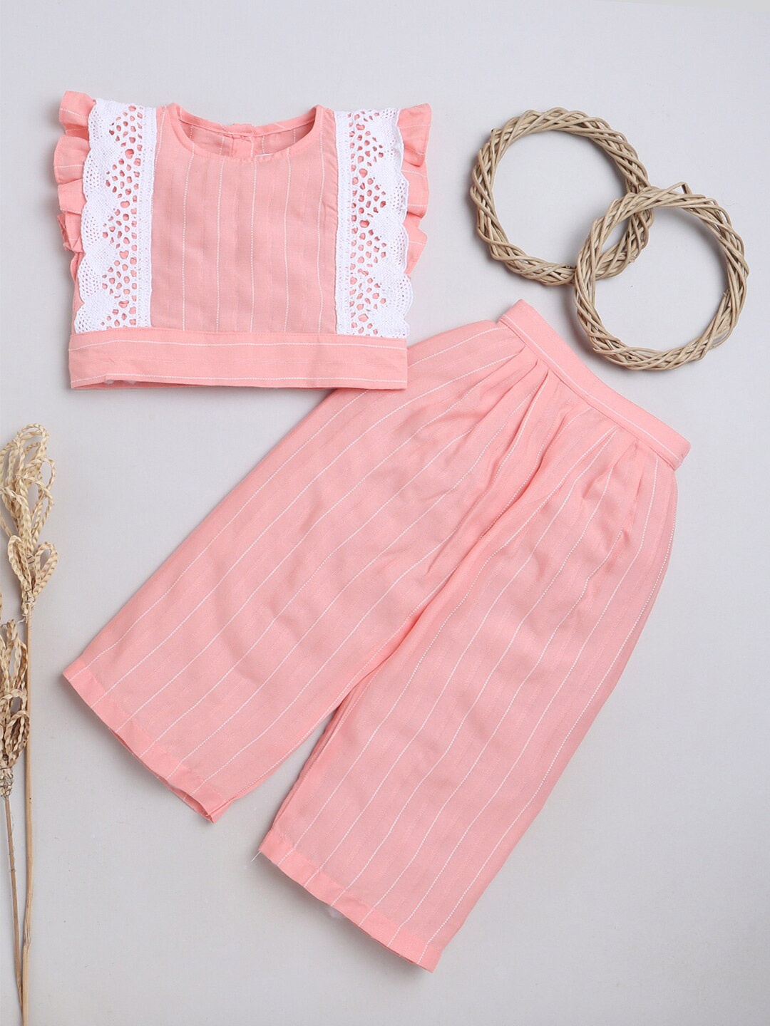 

Knitting Doodles Girls Striped Top with Palazzos, Peach