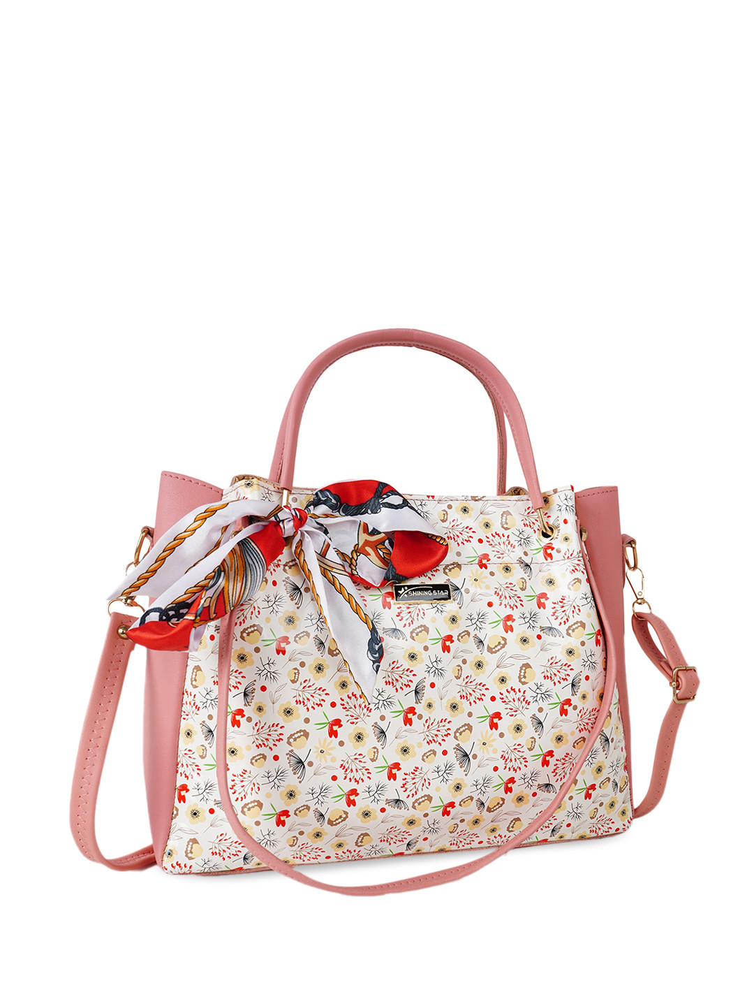 

SHINING STAR Floral Printed Structured Handheld Bag Up To 12 Inch, Pink