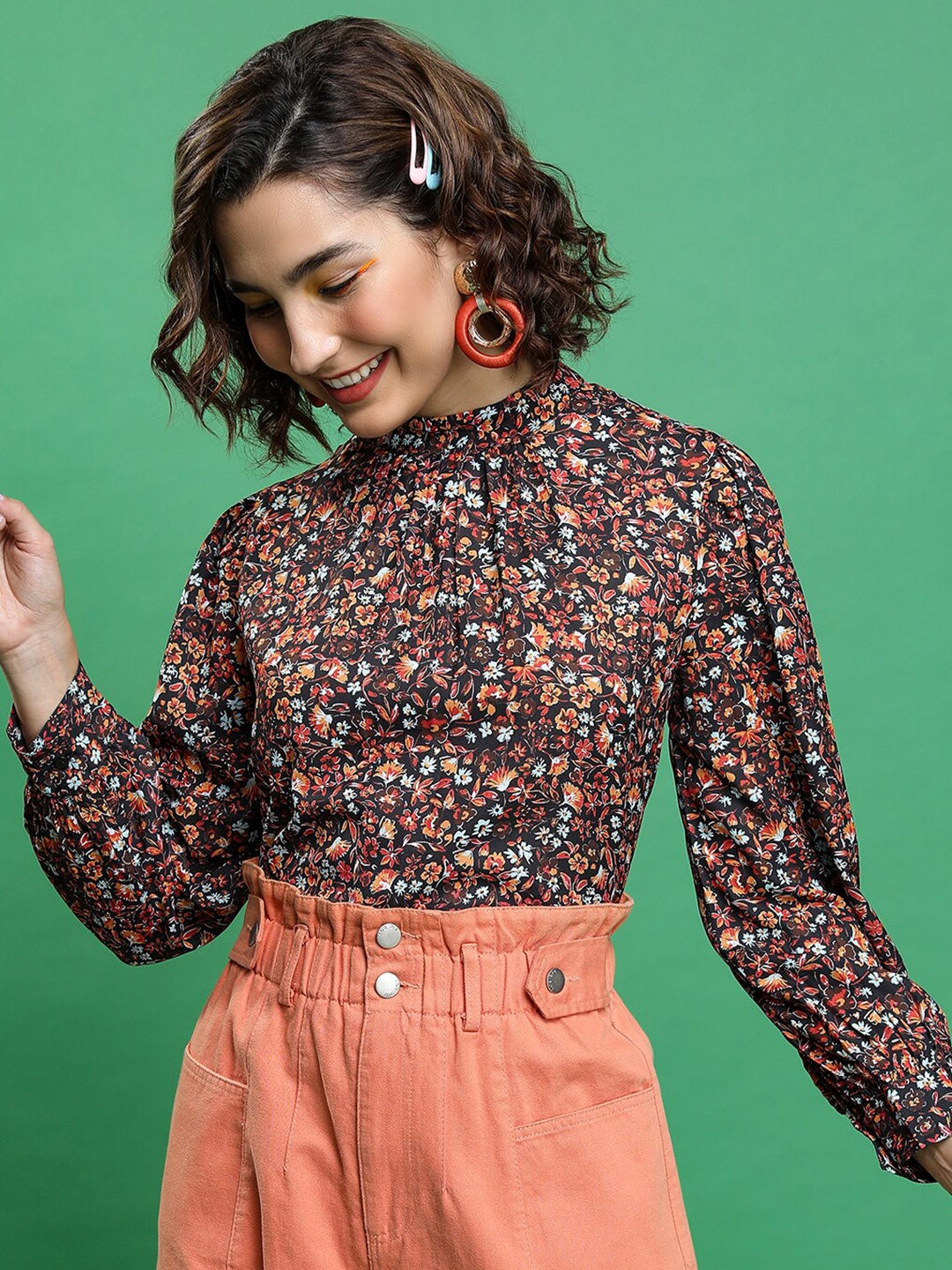 

Tokyo Talkies Floral Printed Regular Top, Maroon