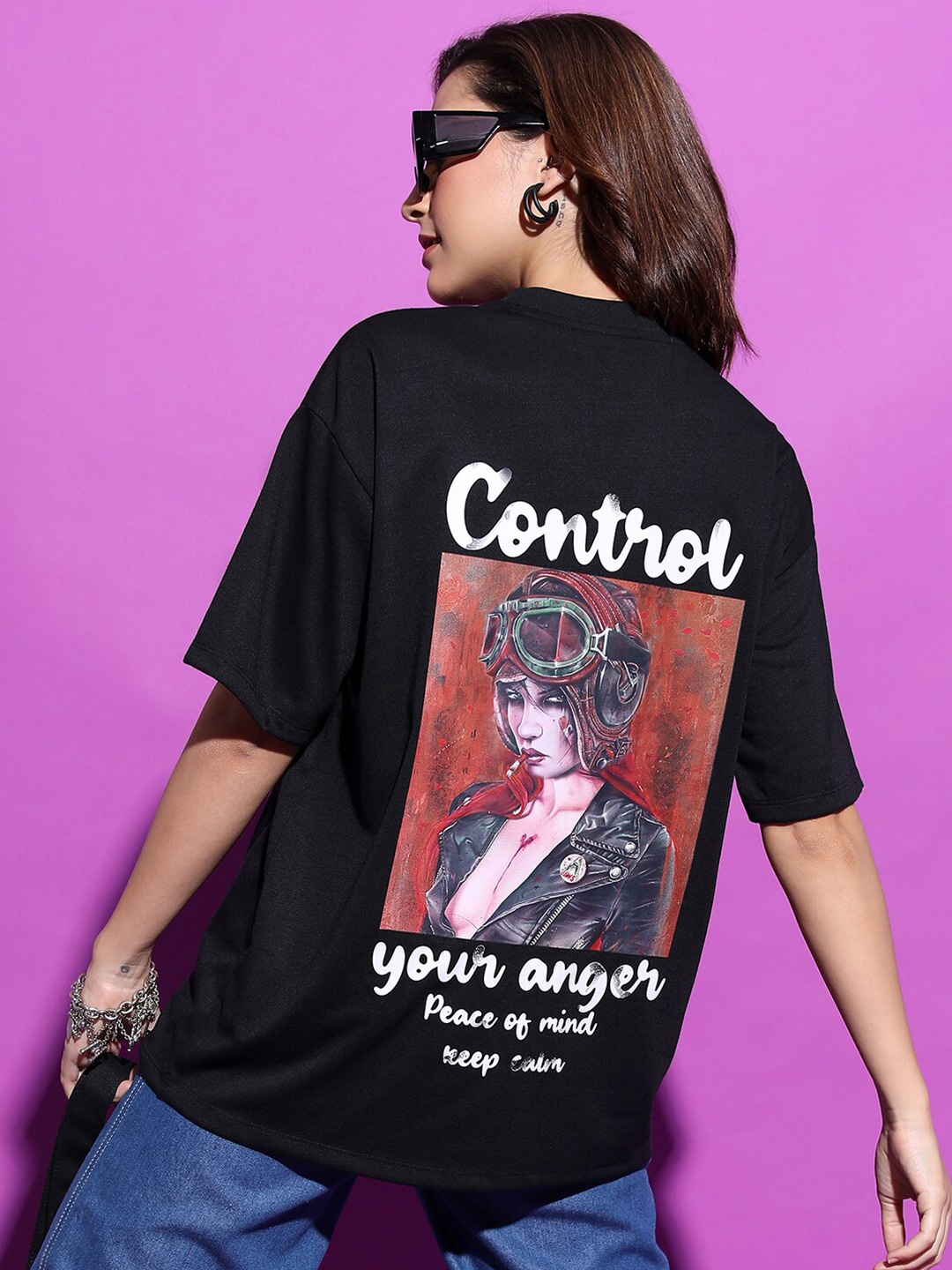 

Tokyo Talkies Graphic Printed Drop-Shoulder Sleeves Oversized T-shirt, Black