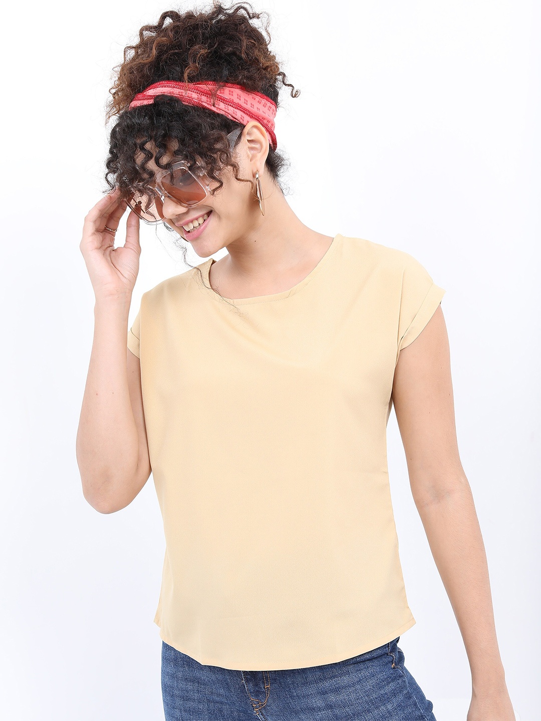 

Tokyo Talkies Round Neck Extended Sleeves Top, Yellow