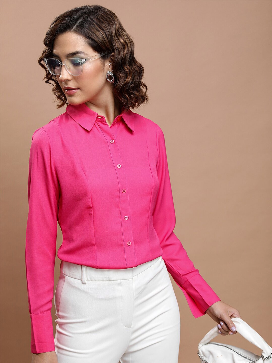 

Tokyo Talkies Cutaway Collar Casual Shirt, Pink