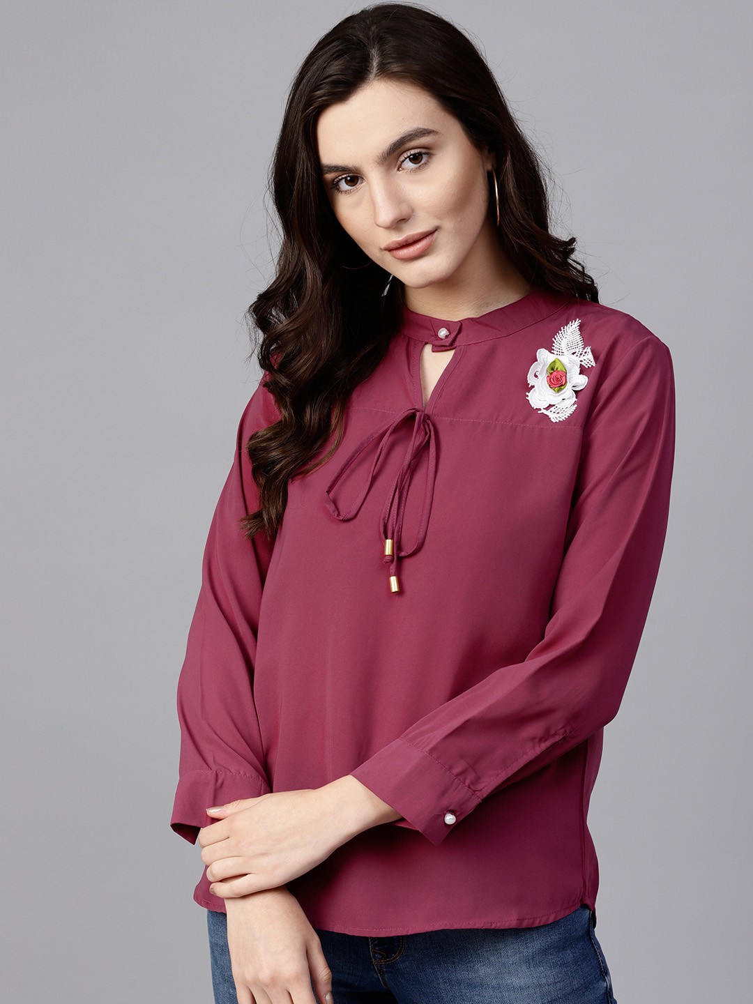 

Pannkh Women Burgundy Solid Top