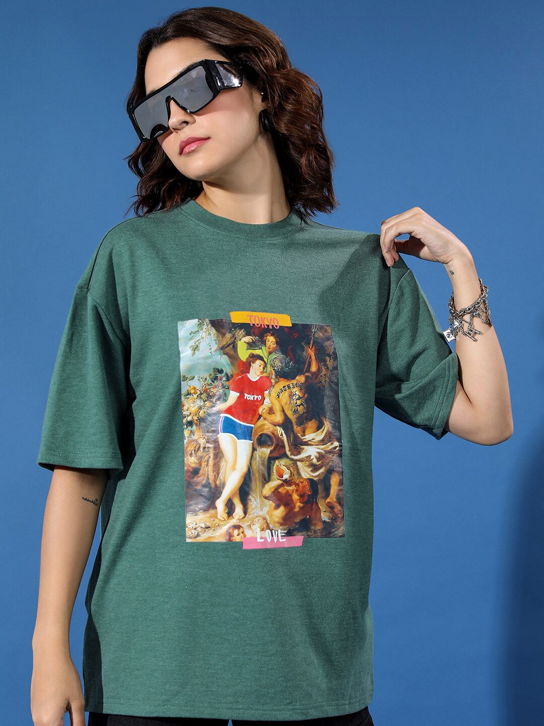 

Tokyo Talkies Graphic Printed Oversized T-shirt, Green