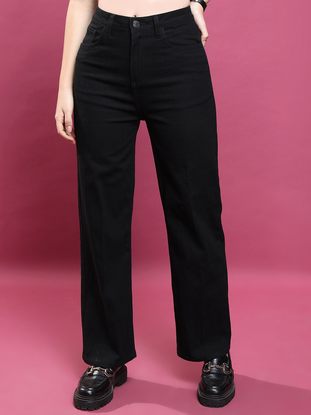 

Basics By Tokyo Talkies Women Flared Clean Look Stretchable Jeans, Black