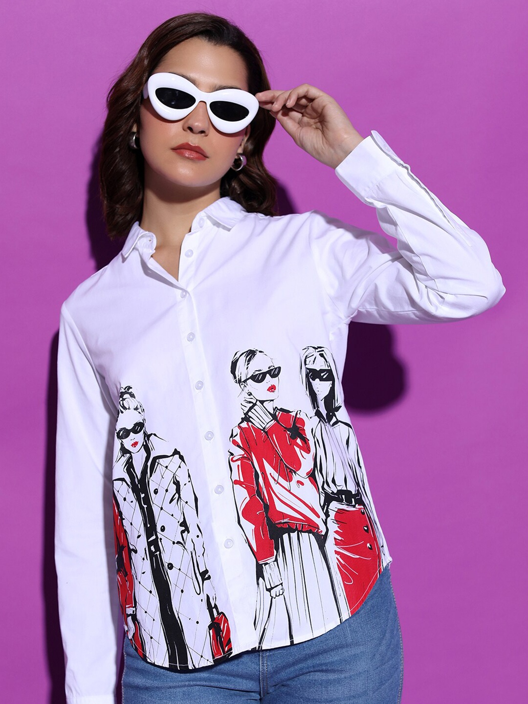 

Tokyo Talkies Graphic Printed Casual Oversized shirt, White