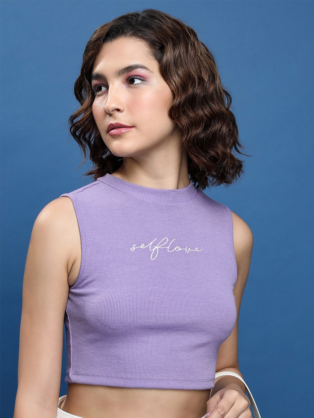 

Tokyo Talkies Typography Printed Fitted Crop Top, Lavender