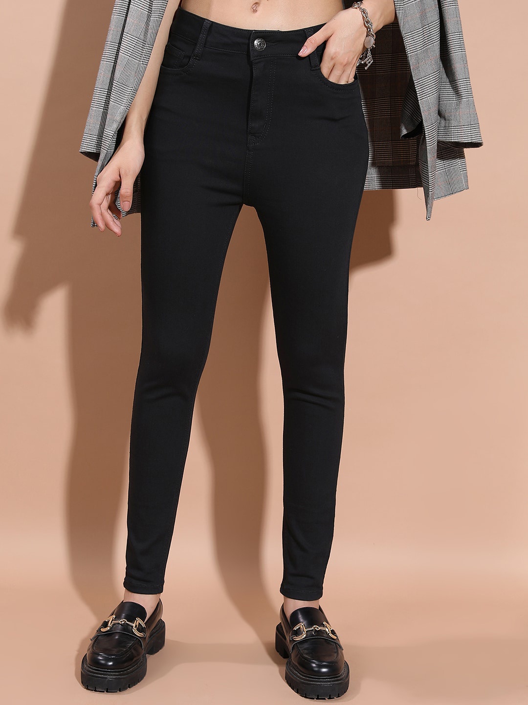 

Basics By Tokyo Talkies Women Mid-Rise Clean Look Skinny Fit Stretchable Jeans, Black