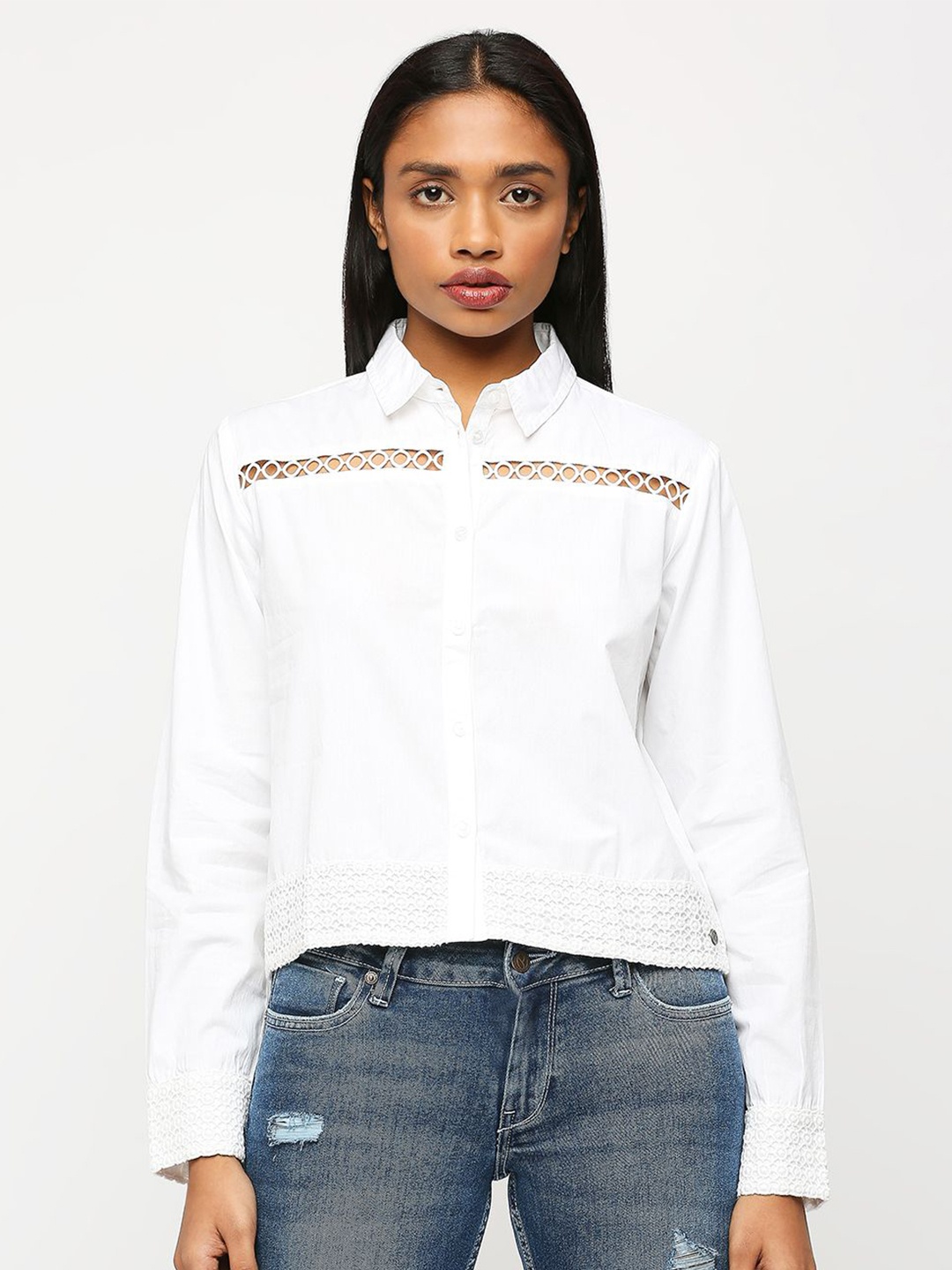 

Pepe Jeans Lace Inserts Detail Opaque Pure Cotton Casual Shirt, White