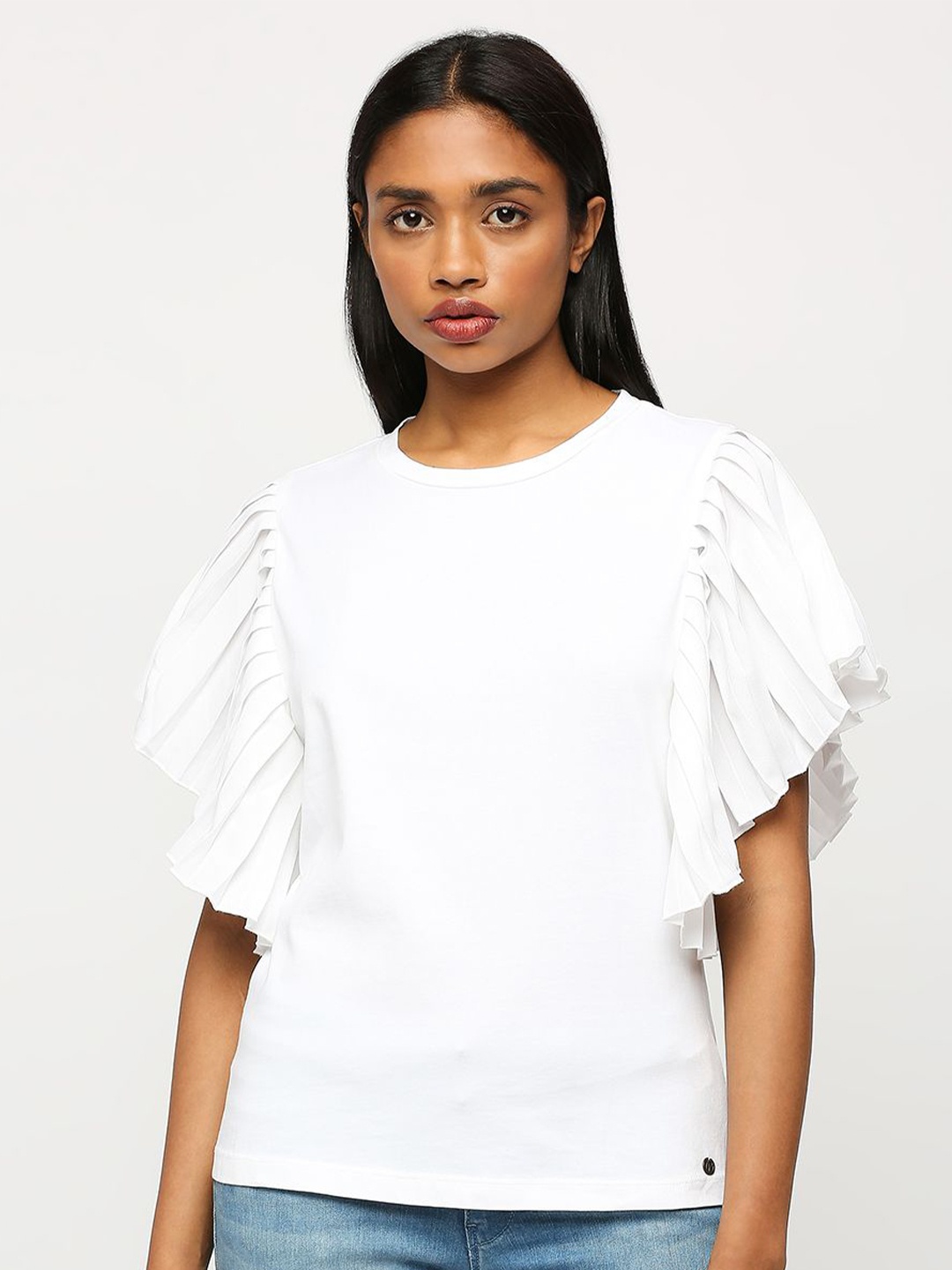 

Pepe Jeans Round Neck Flared Sleeves Pure Cotton Top, White