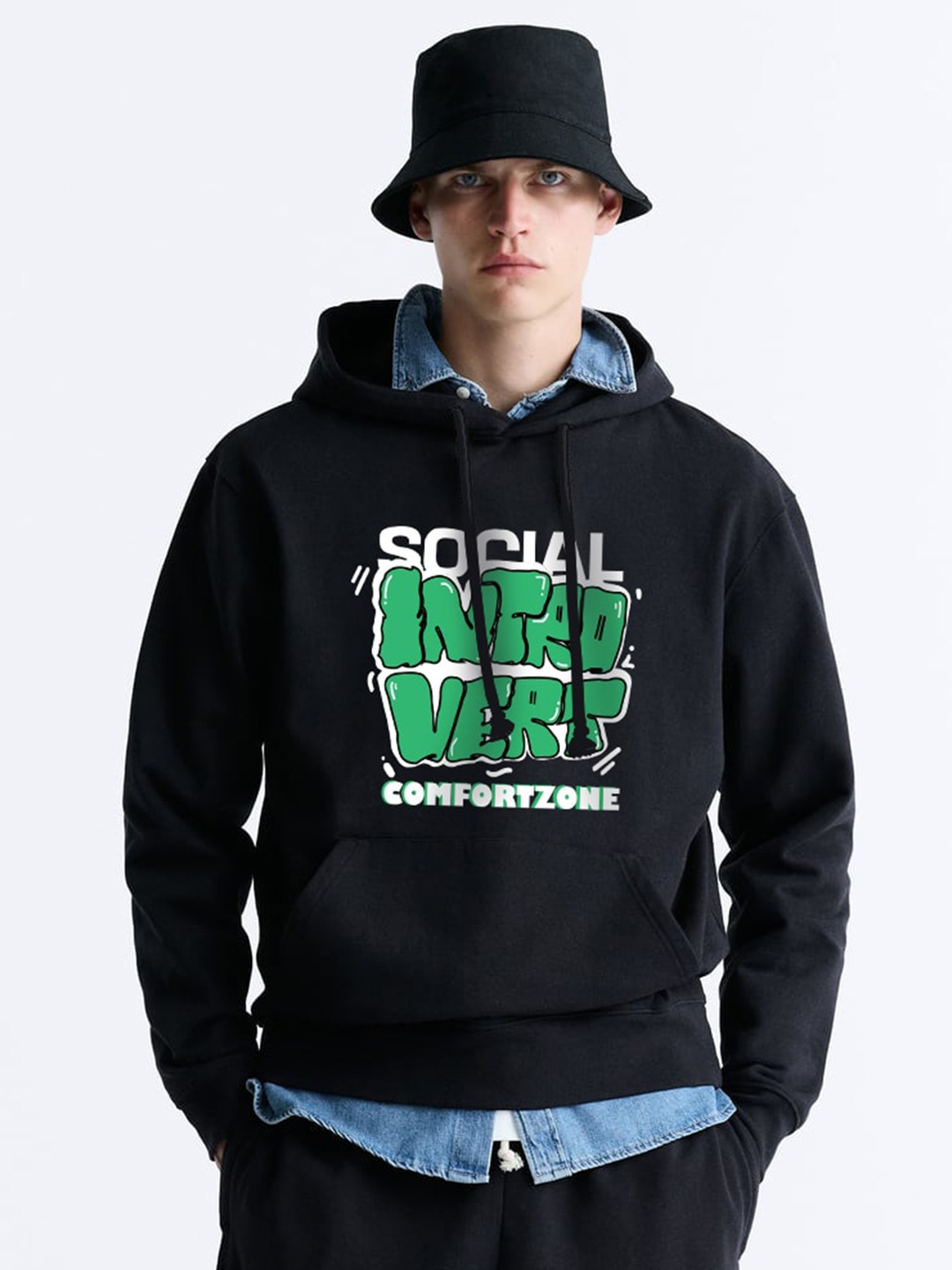

MISCHIEF MONKEY Typography Printed Fleece Hooded Pullover Sweatshirt, Black