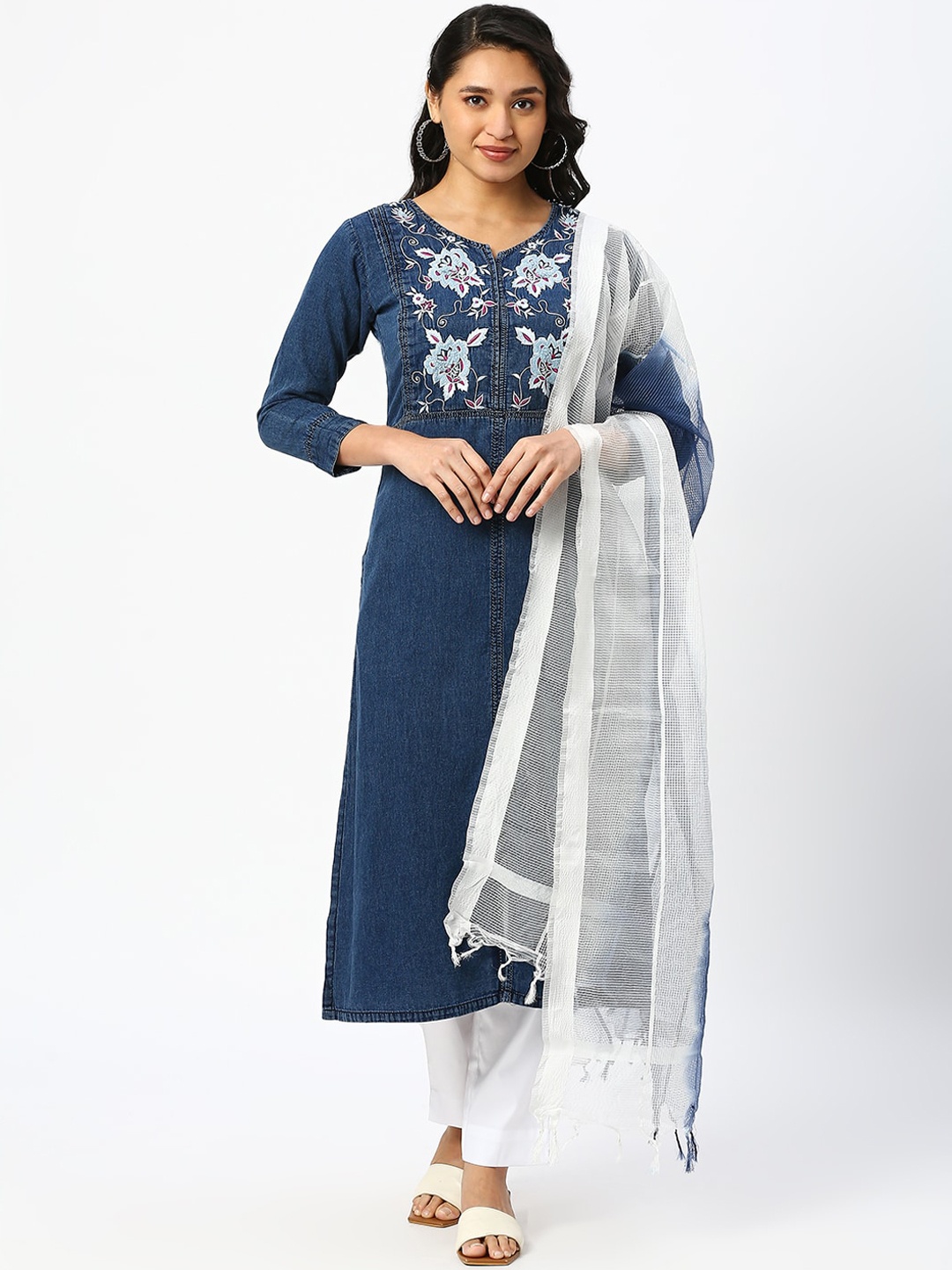 

DRESSLINE Floral Embroidered Kurta with Salwar & With Dupatta, Blue