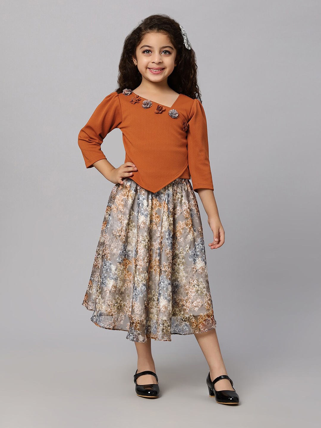 

Macwin Girls V-Neck Top with Skirt, Brown