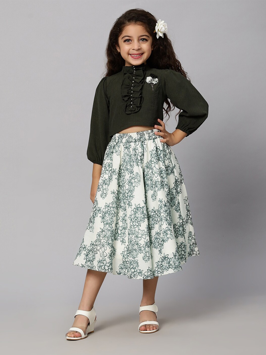 

Macwin Girls Printed Top With Skirt, Green