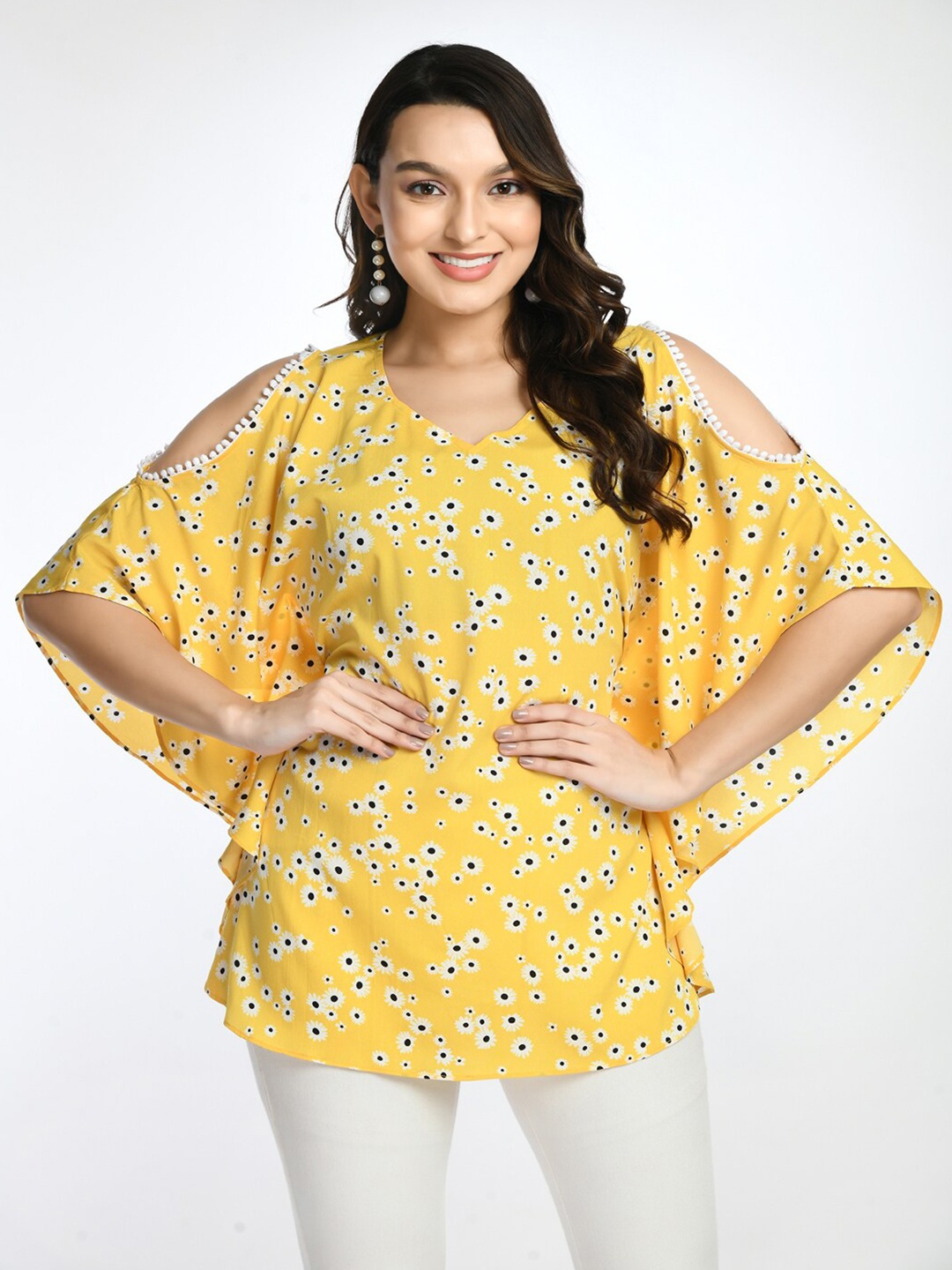 

DressBerry Yellow Floral Print Off-Shoulder A-Line Mini Dress