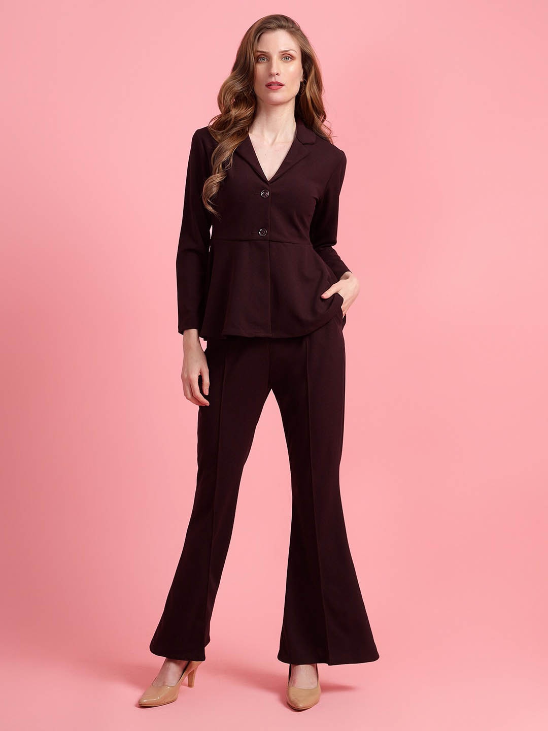 

Golden Kite Notched Lapel Collar Co-Ords, Burgundy