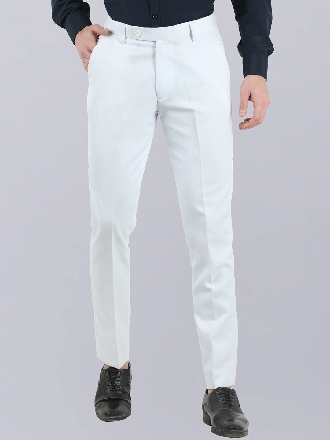 

VEI SASTRE Men Mid-Raise Flat Front Smart Slim Fit Formal Trousers, White