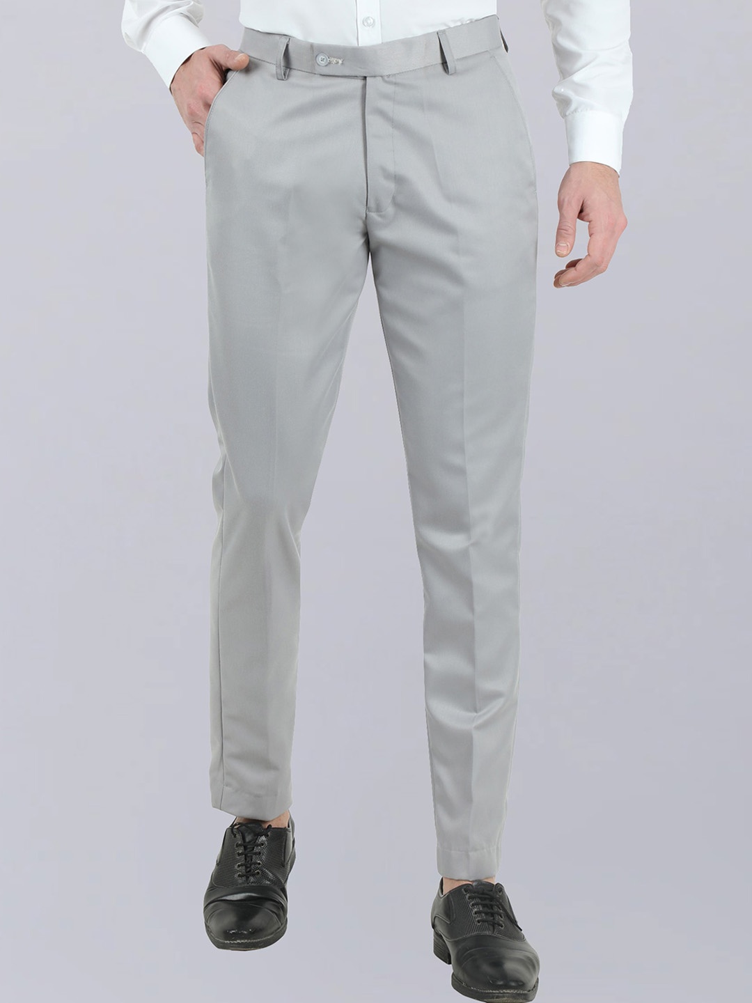 

VEI SASTRE Men Mid-Raise Flat Front Smart Slim Fit Formal Trousers, Grey