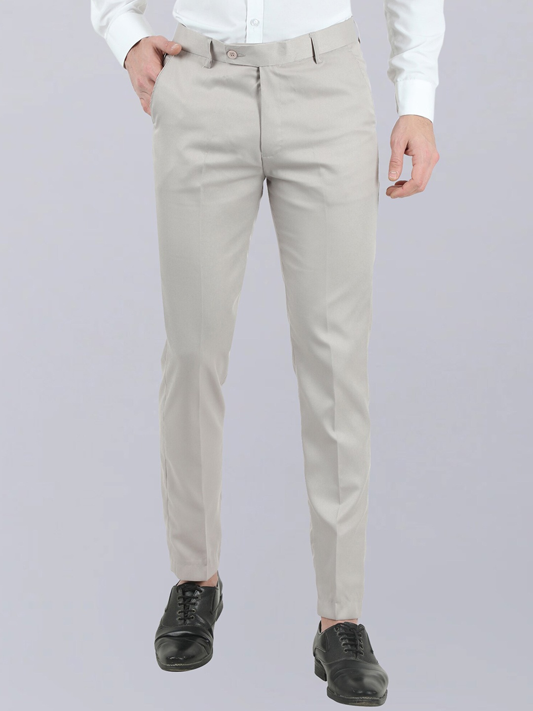 

VEI SASTRE Men Smart Slim Fit Mid Rise Formal Trousers, Beige