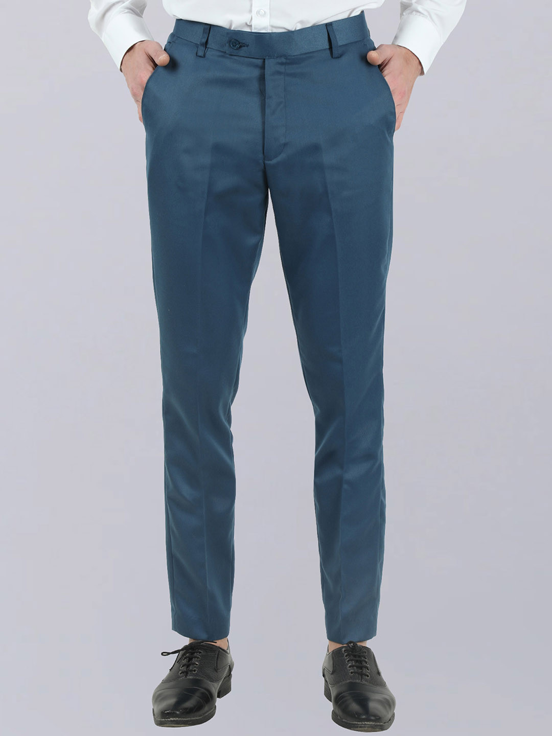 

VEI SASTRE Men Mid-Raise Flat Front Smart Slim Fit Formal Trousers, Blue