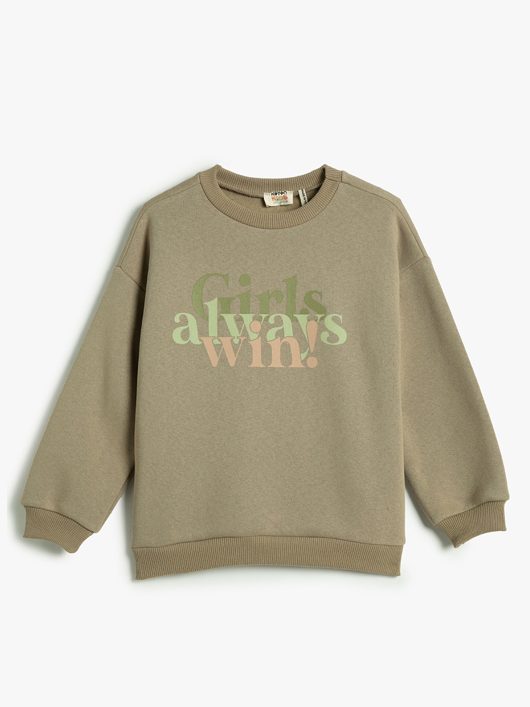 

Koton Girls Typography Printed Sweatshirt, Khaki