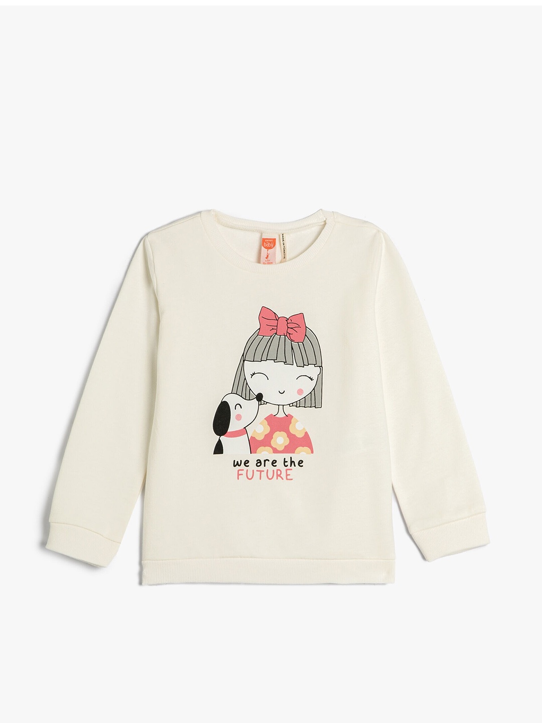 

Koton Girls Graphic Printed Round Neck Pure Cotton Pullover, Beige
