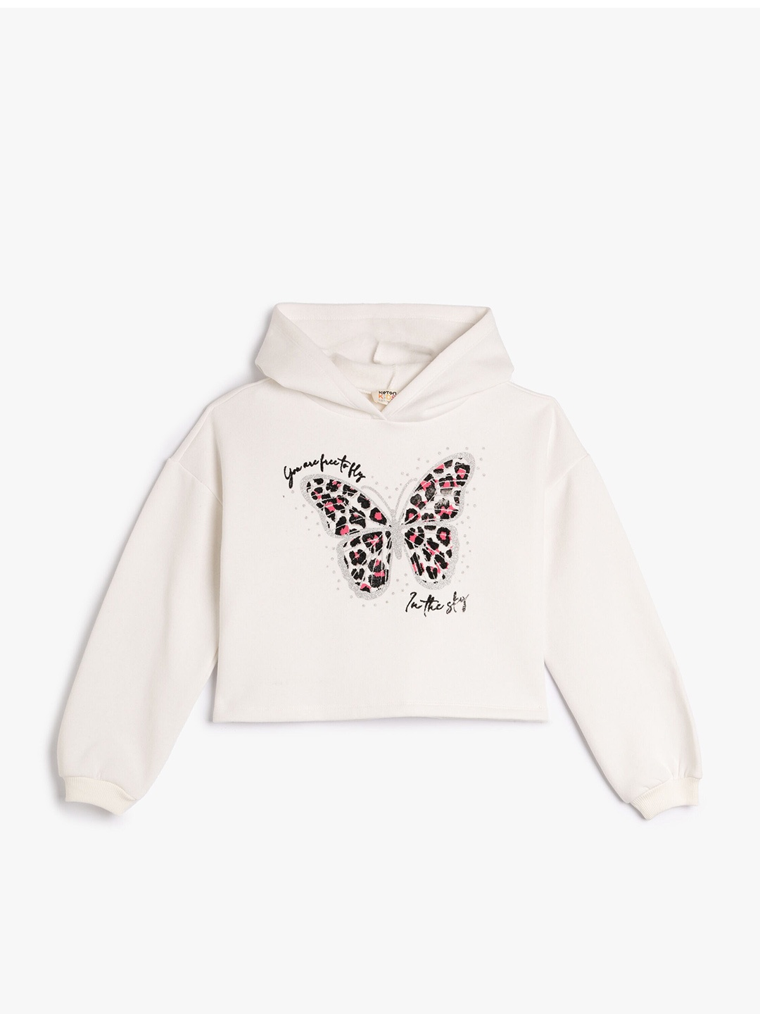 

Koton Girls Graphic Printed Hooded Pullover, Beige