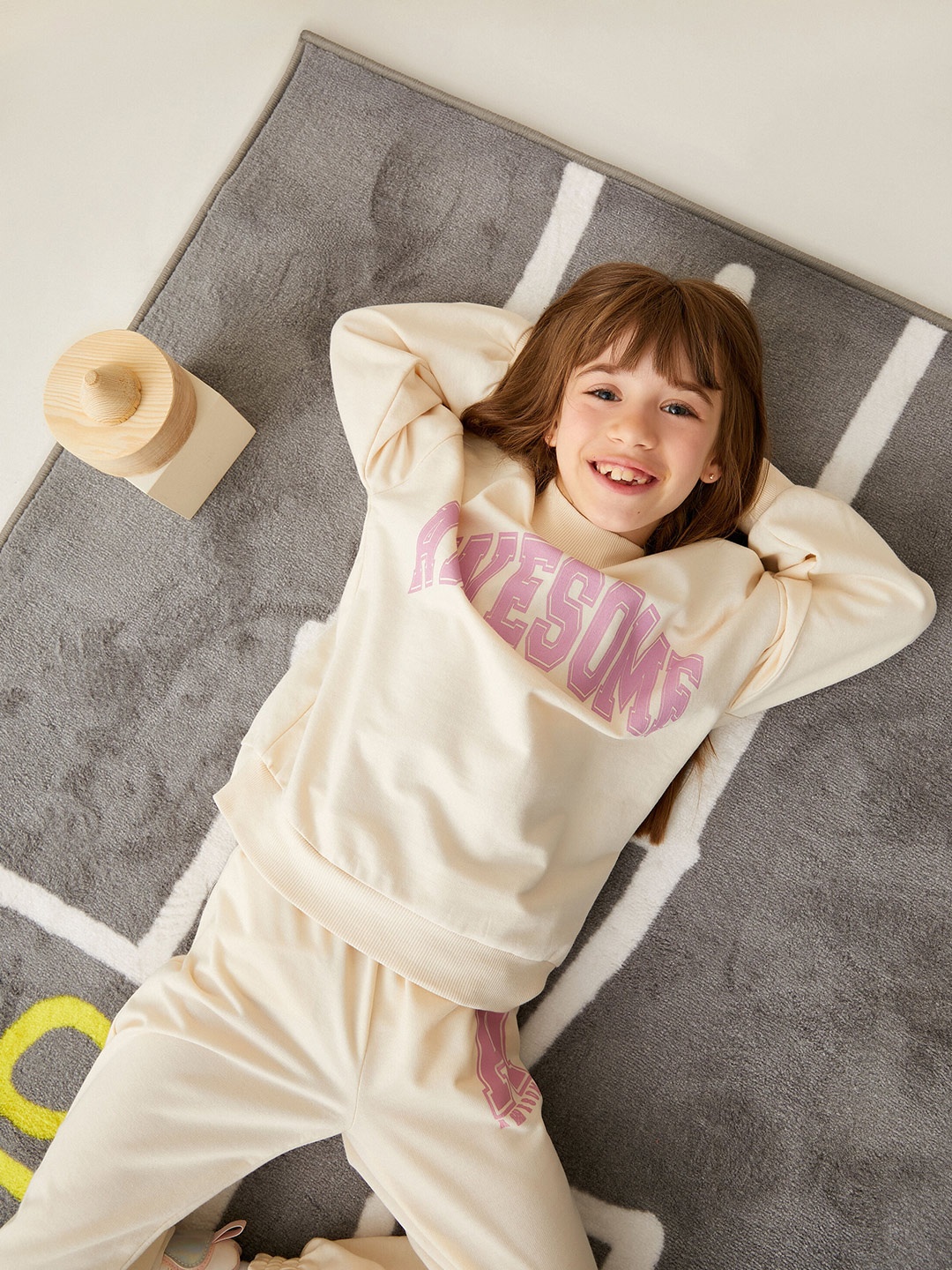 

Koton Girls Typography Printed Ribbed Cotton Pullover Sweatshirt, Beige