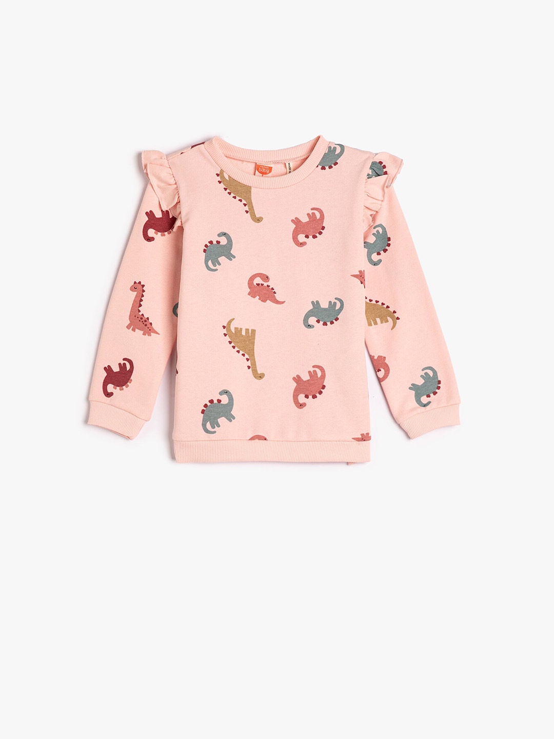 

Koton Girls Conversational Printed Ruffled Pullover, Pink