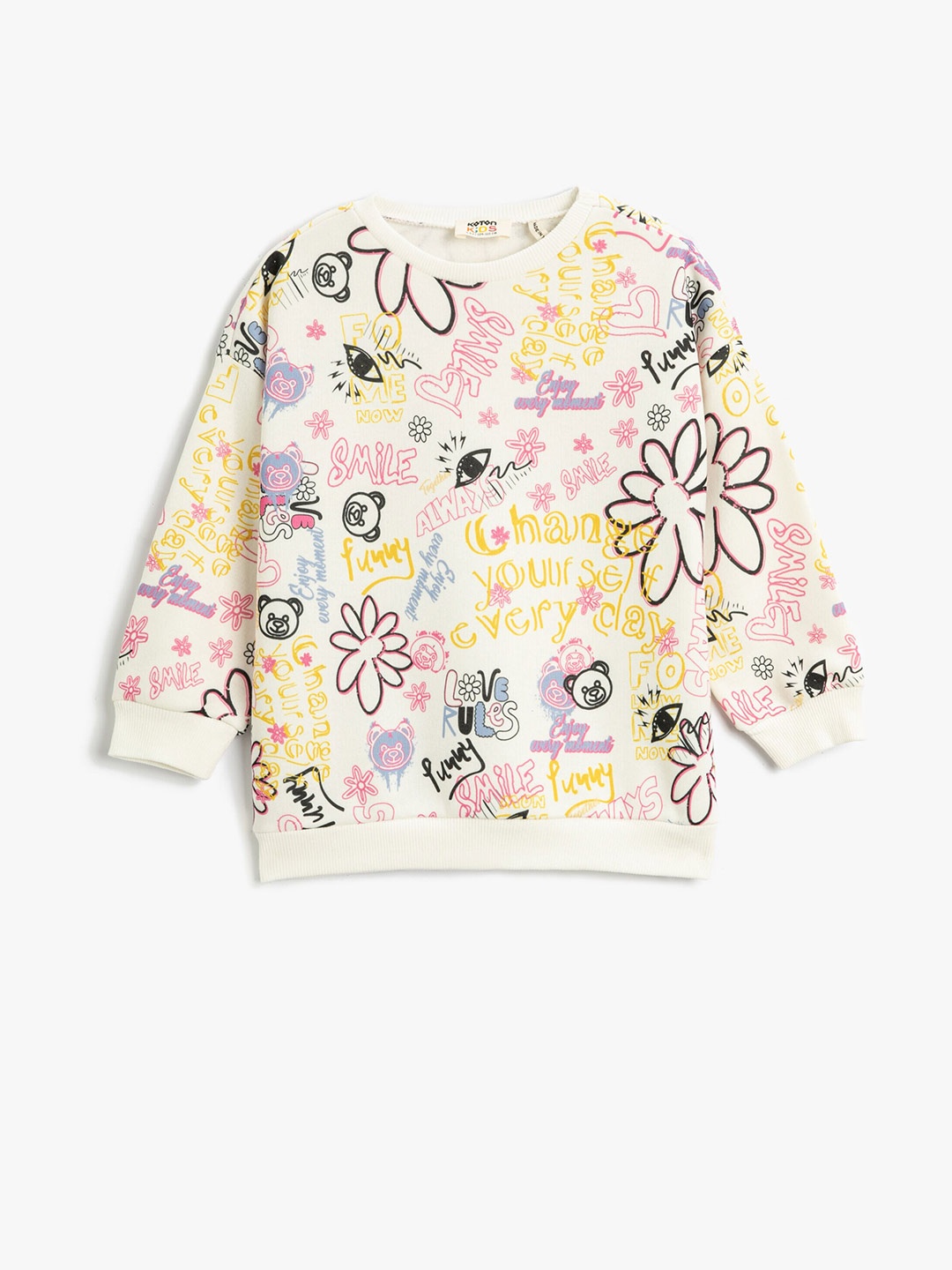 

Koton Girls Typography Printed Pullover, Beige