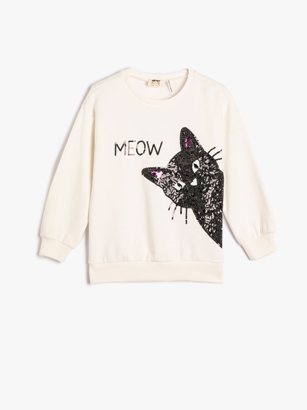 

Koton Girls Self Design Sequinned Pullover, Off white