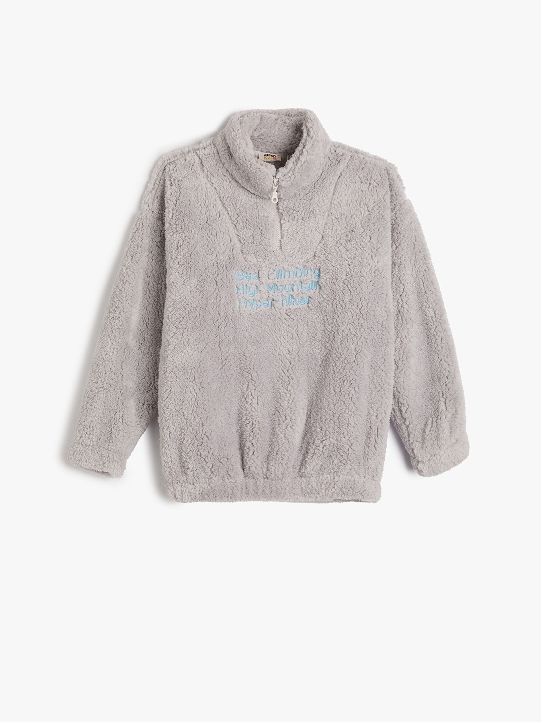 

Koton Stand-Up Neck Embroidered Detail Shearling Sweatshirt, Grey