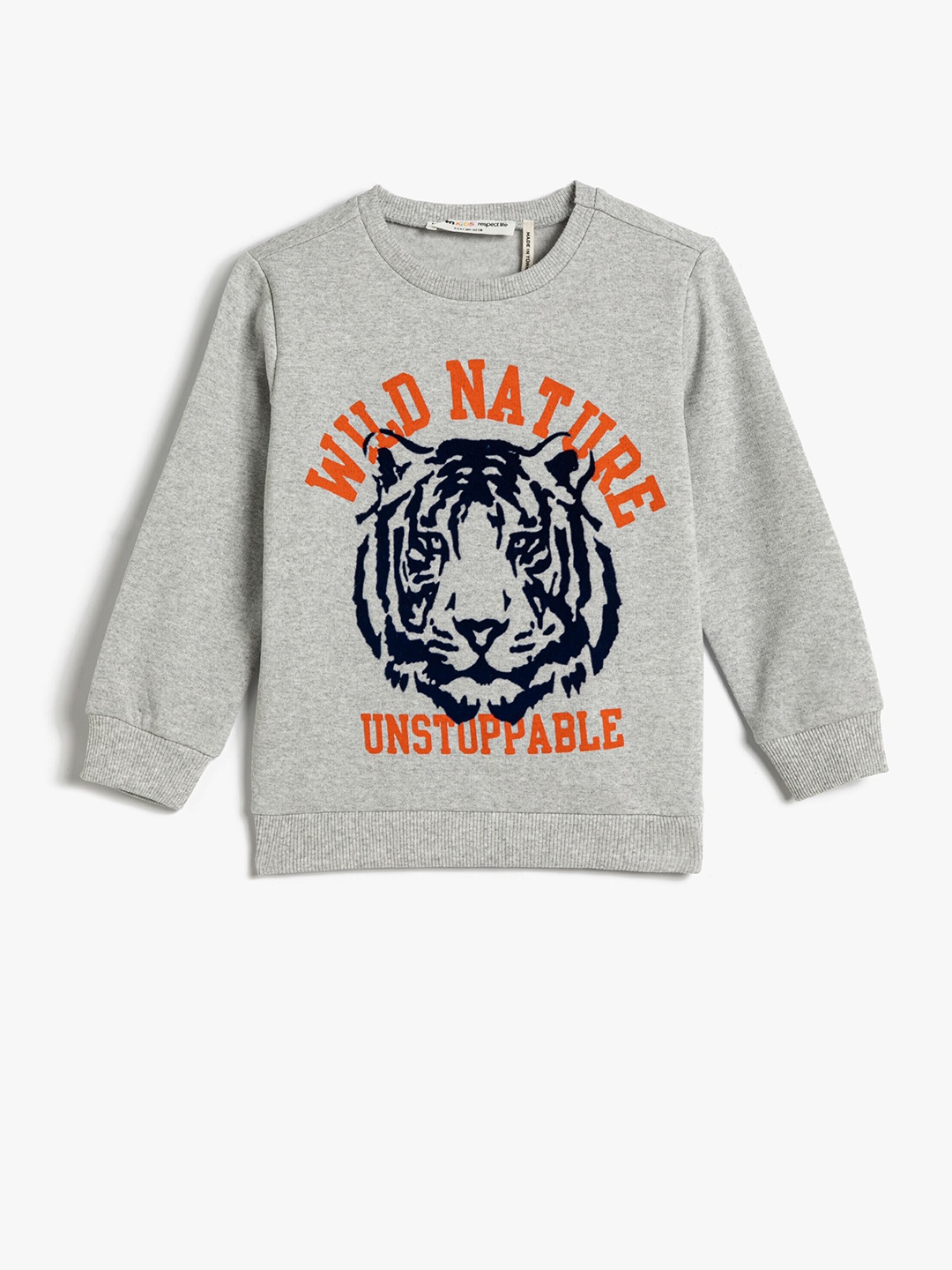 

Koton Boys Graphic Printed Pullover Sweatshirt, Grey melange