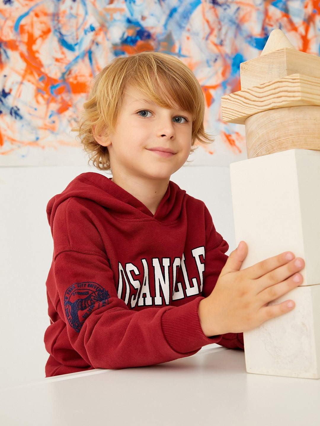 

Koton Boys Typography Printed Hooded Pure Cotton Pullover Sweatshirt, Maroon