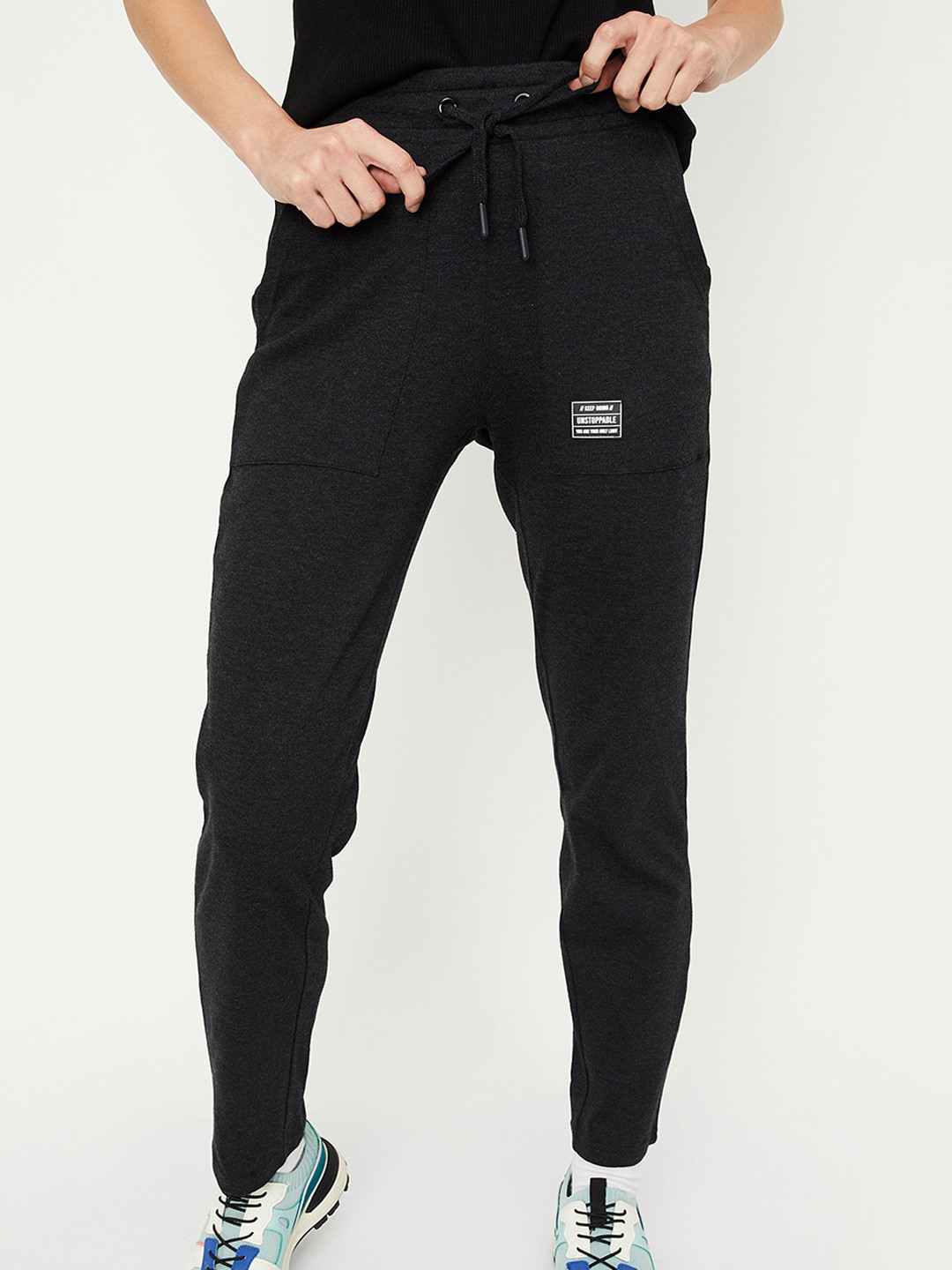 

max Women Cotton Mid Rise Track Pants, Charcoal