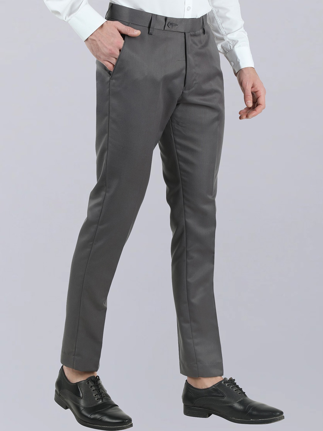 

VEI SASTRE Men Smart Slim Fit Mid Rise Formal Trousers, Grey