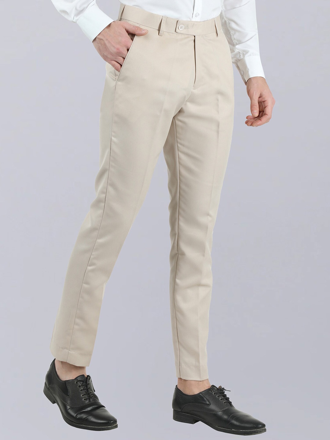 

VEI SASTRE Men Smart Slim Fit Formal Trousers, Cream