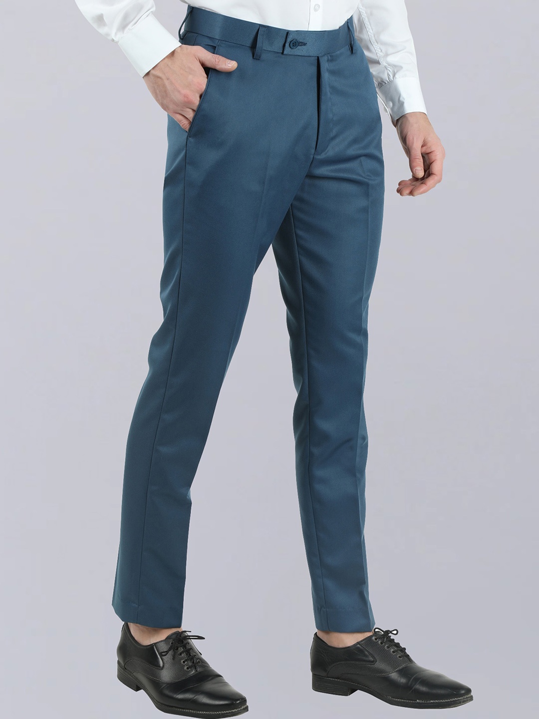 

VEI SASTRE Men Mid-Raise Flat Front Smart Slim Fit Formal Trousers, Blue