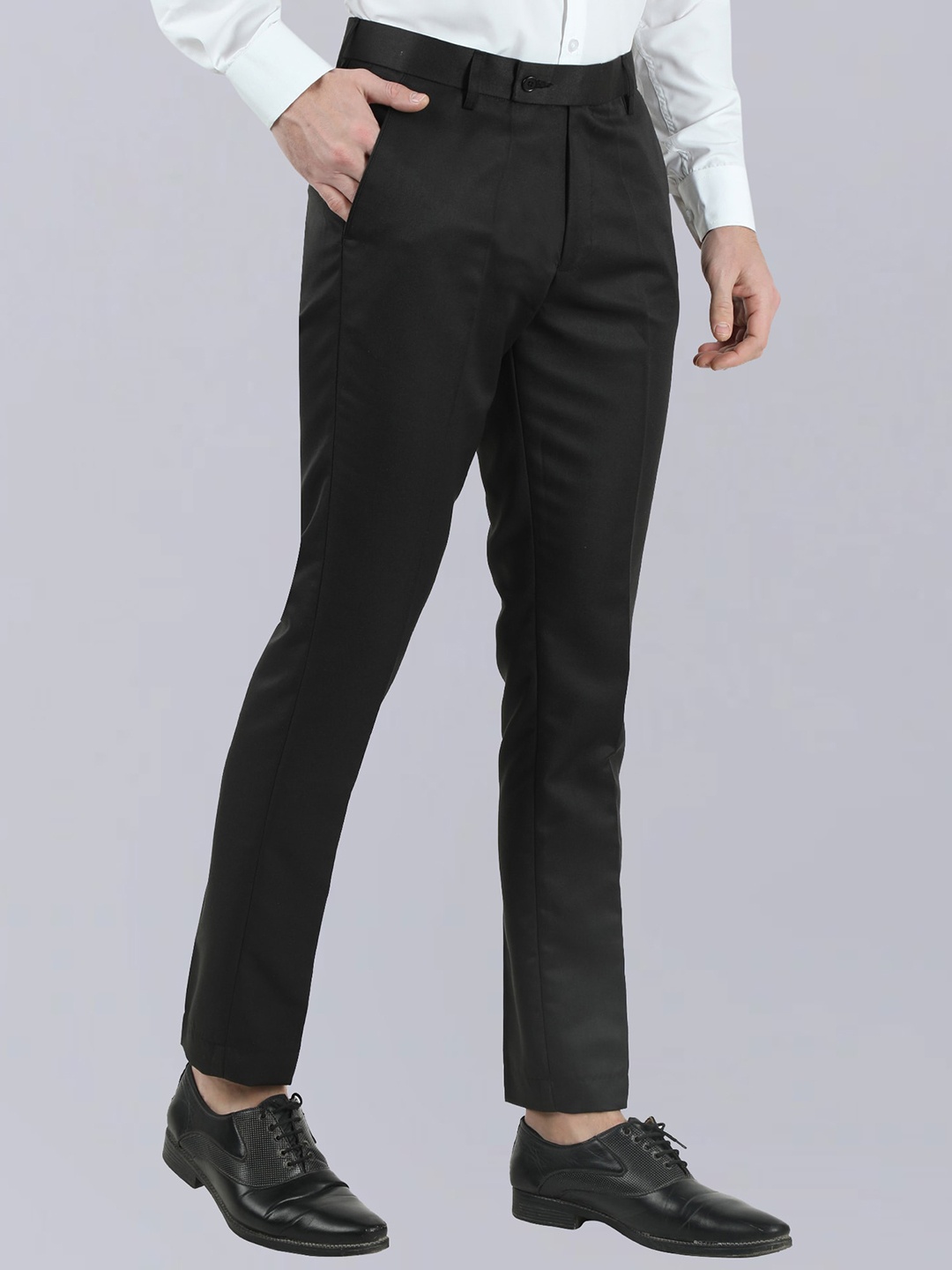 

VEI SASTRE Men Smart Slim Fit Mid Rise Formal Trousers, Black